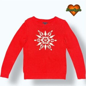 Women’s Tommy Hilfiger Red Snowflake Knit Holiday Cotton Crew Sweater – Size M